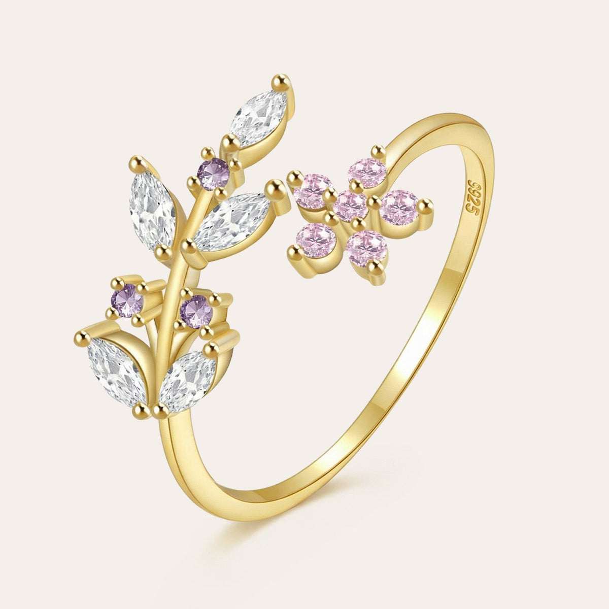Lavender flower ring with zirconia