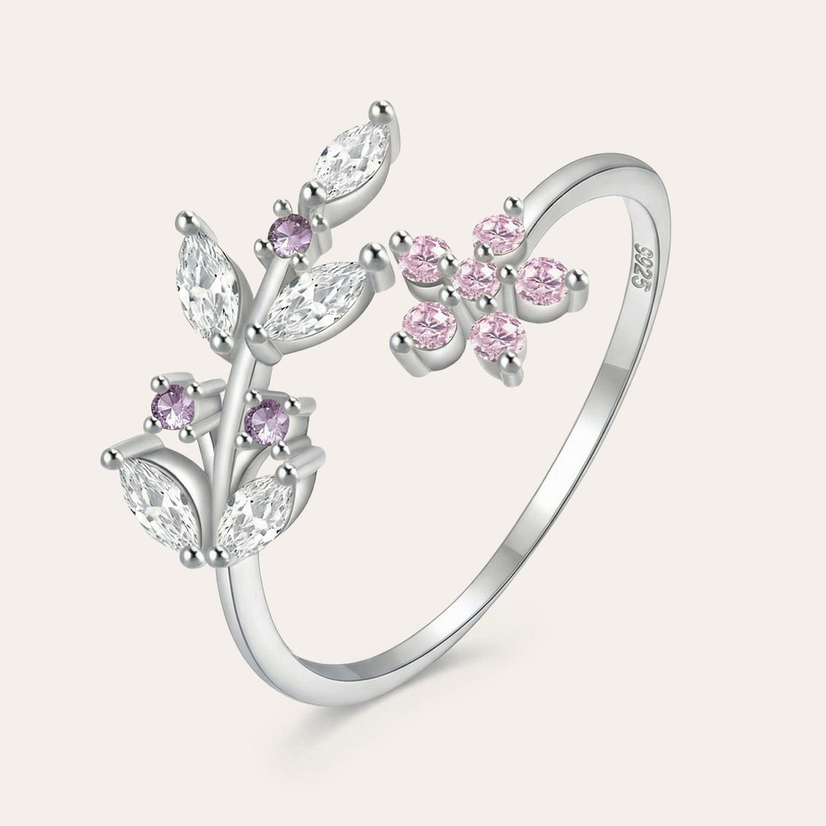 Lavender flower ring with zirconia