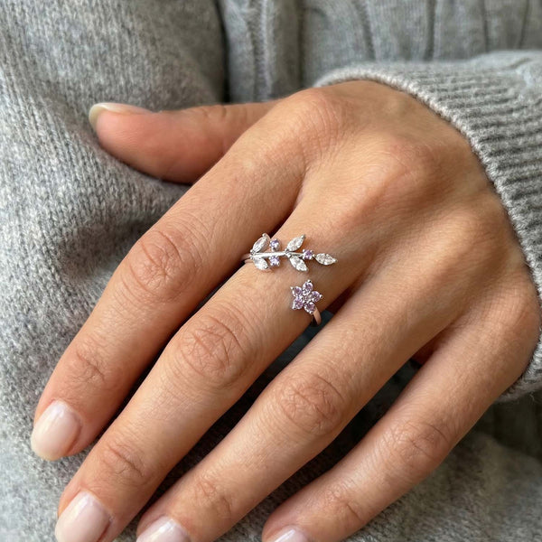 Lavender flower ring with zirconia