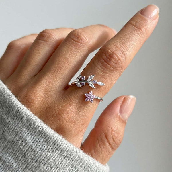 Lavender flower ring with zirconia