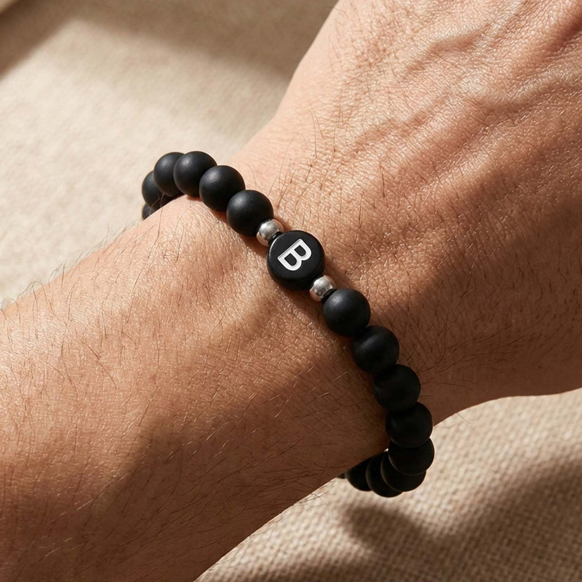 Pearl – Partner bracelet with natural stone beads & initial