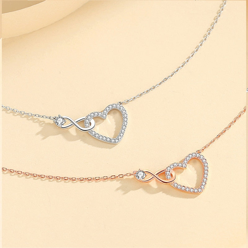 Necklace adorned with a heart and an infinity symbol