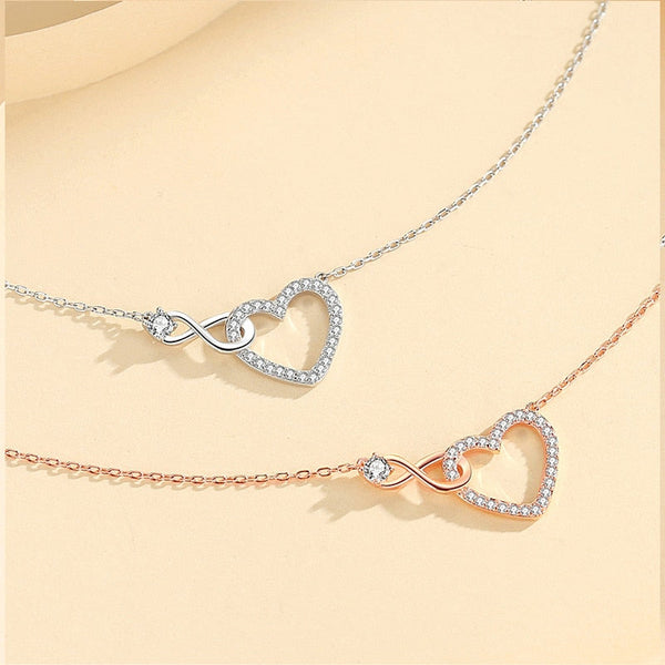 Necklace adorned with a heart and an infinity symbol